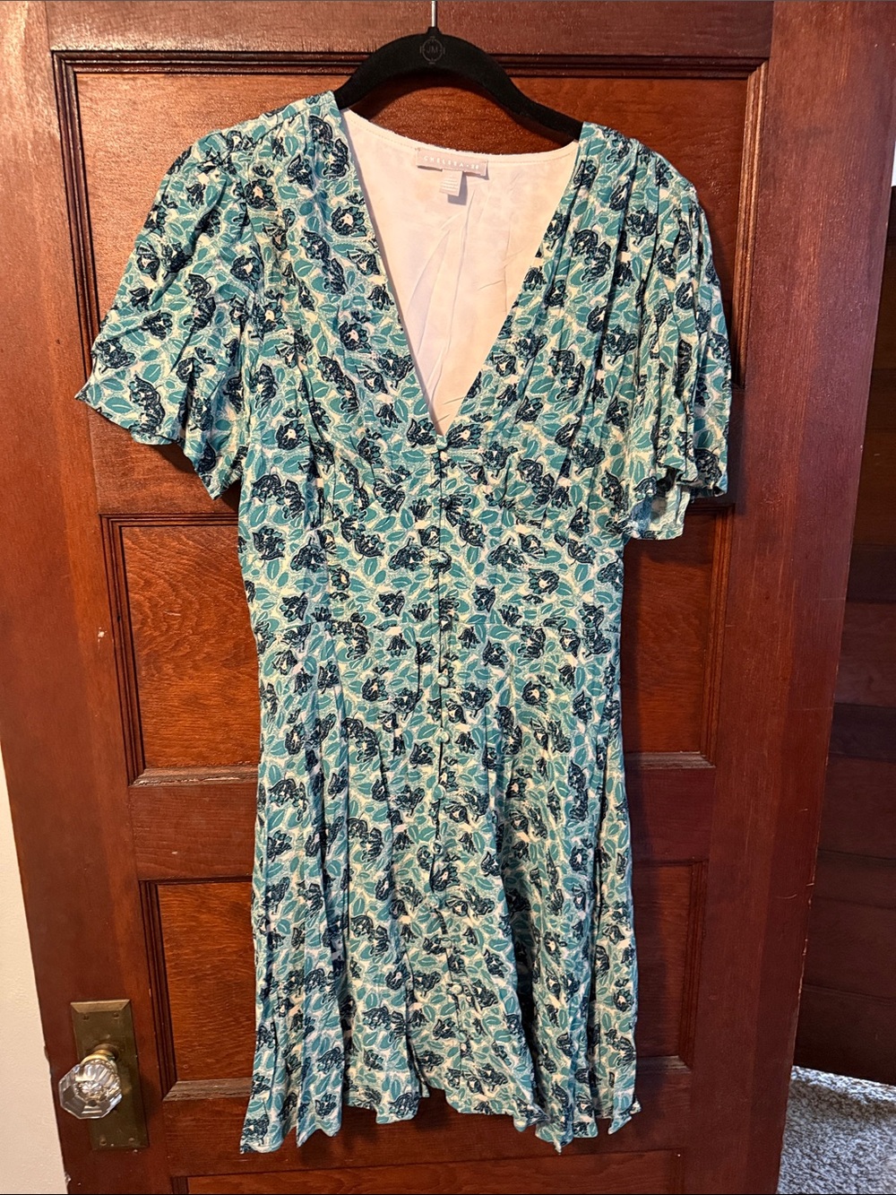 Chelsea28 Teal Floral V-Neck Mini Dress
